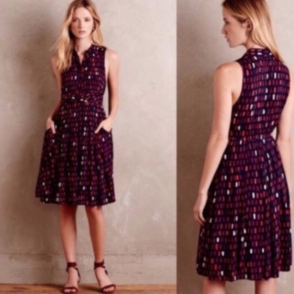 Anthro Tylho Shirtdress Full Skirt Pockets Navy XS - Picture 11 of 11